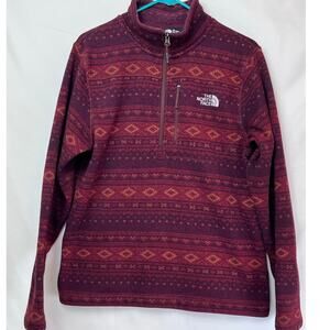 North Face Men's Size Med Maroon Half Zip Long Sleeve Tribal Print Pullover